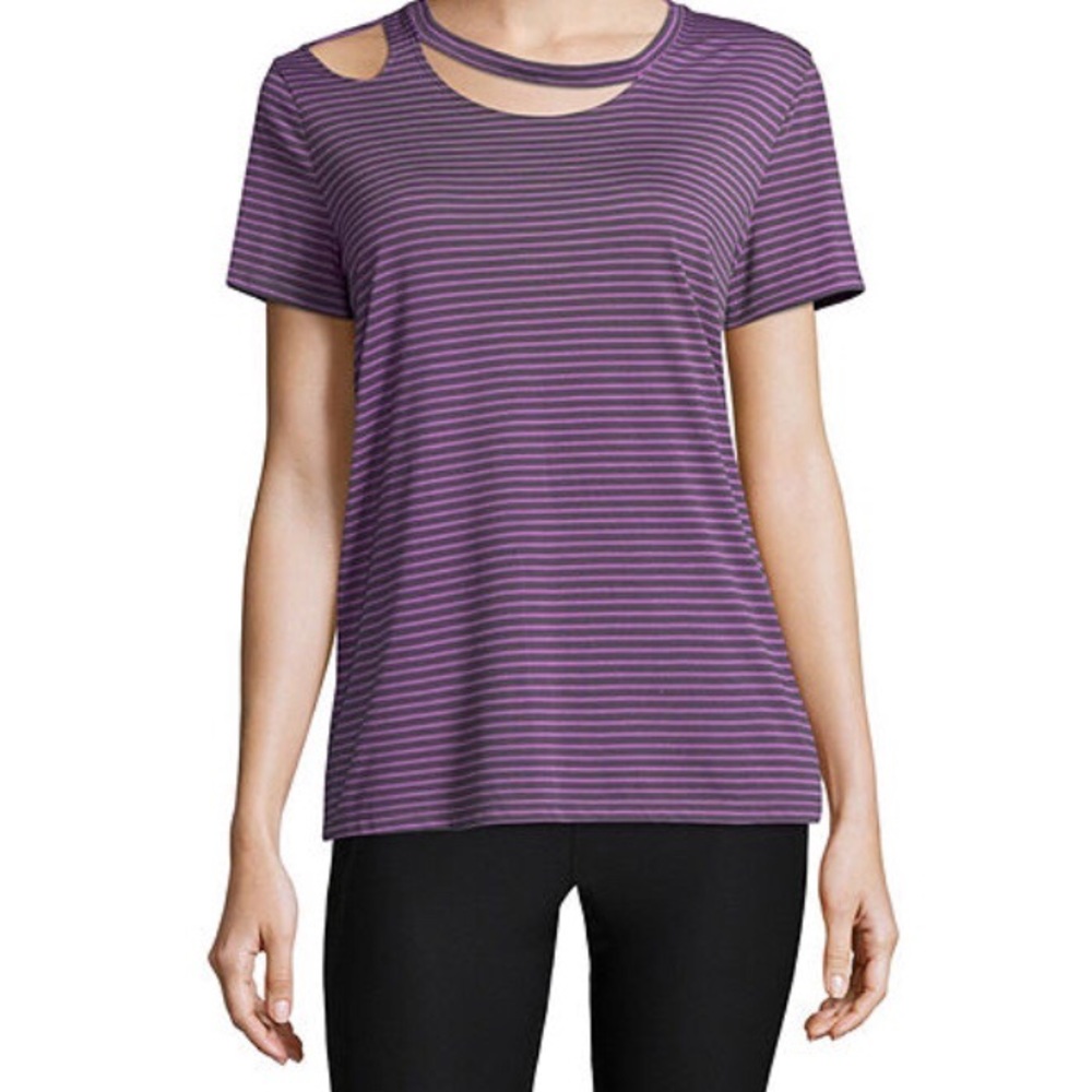 Xersion Double Cutout Stripe Tee